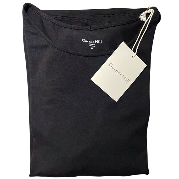 NWT Garnet Hill Knit Top Size Medium Black Pintuck Puff Long Sleeve Crew Neck - Picture 16 of 16